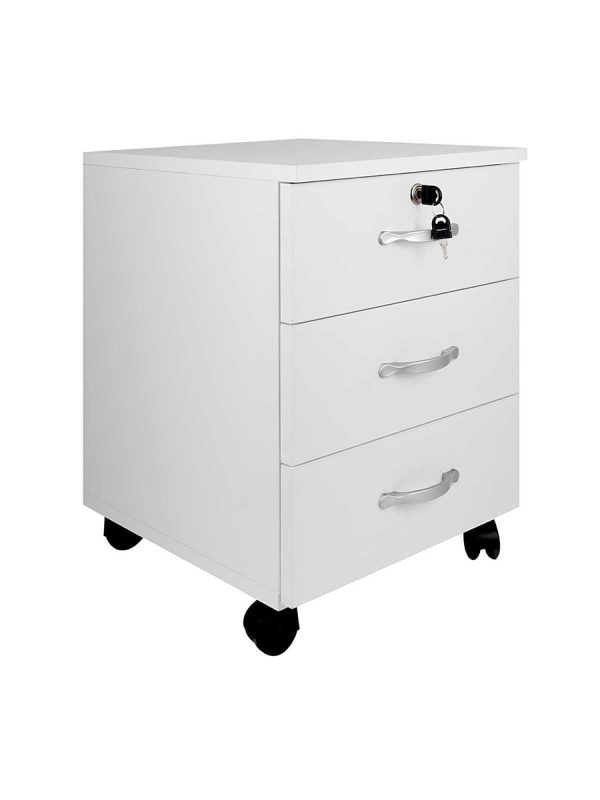 Üç Çekmeceli Tekerlekli Beyaz Keson